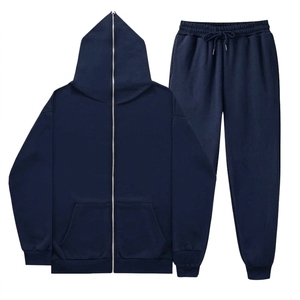 Conjunto Deportivo Unisex Negro, Sudadera con Capucha y Cremallera, Pantalones Jogger, Color Sólido, Ropa Casual de Otoño, Material de Algodón de Longitud Completa - Product Image 3