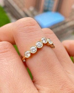 Bezel Set Round Cut Diamond Curve Band <b>Ring</b> For Women's Lab Grown 14K Yellow Gold Fine Engagement <b>Proposal</b> Band Her - Product Image 6