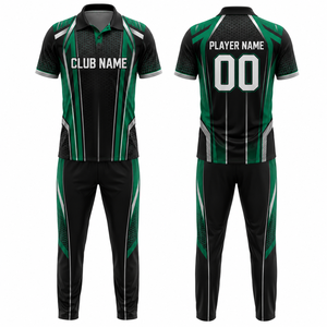 Uniforme de Cricket Personalizado con Sublimación, para Hombre, Negro y Verde, Transpirable, 100% Poliéster, Conjunto para Equipo Adulto, Costuras sin Costuras - Product Image 1