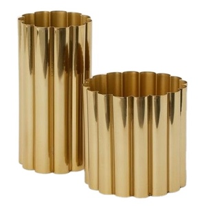 Premium Gold Metal Flower <b>Vase</b> <b>Set</b> Ribbed Texture Decorative <b>Vase</b> Pair Modern Tabletop Centerpiece Contemporary Home Decor best - Product Image 1