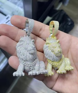 <b>Crystal</b> Rhinestone <b>Animal</b> Pendant Micro Pave Alloy Charm Moissanite + 925 Silver Unisex Hip Hop Fashion Jewelry Gift - Product Image 2