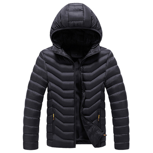 Men's Hooded Casual Windproof Streetwear Puffer <b>Jacket</b> <b>with</b> <b>Fleece</b> <b>Lining</b> and Polyester/Nylon Shell for Winter - Product Image 1