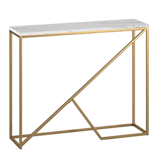 Table console au design élégant avec structure en métal doré, table d'appoint pour entrée, couloir ou salon, plateau en marbre noir et blanc - Product Image 2