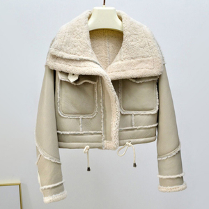 Women's Genuine Leather <b>Fur</b> Shearling Winter <b>Jacket</b> with Stand Collar Zipper Closure Anti-Wrinkle Multiple Inventories Available - Product Image 3