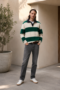 Pull-over de rugby tricoté à manches longues pour homme, imprimé rayé vintage, avec logo personnalisé, anti-plis, pour tenue décontractée - Product Image 3