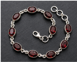Red Garnet <b>Silver</b> <b>Bracelet</b> Oval Garnet Link <b>Bracelet</b> <b>925</b> <b>Sterling</b> <b>Silver</b> <b>Bracelet</b> Red Gemstone Jewelry Elegant Garnet <b>Bracelet</b> - Product Image 1