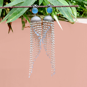 Pendientes Largos de Perlas Oxidadas Plateadas Estilo Candelabro, Novedad India, para Fiesta, Boda, Compromiso, para Mujer - Product Image 1