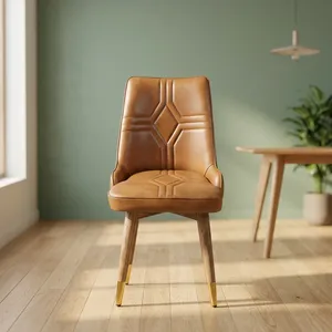 Fauteuil de salon en cuir style Mid-Century Modern avec pieds en métal et accents dorés, hauteur réglable, pour mobilier de maison, extérieur et appartement - Product Image 3