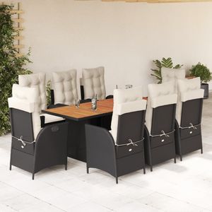 Black <b>Rattan</b> Garden <b>Dining</b> Set 8 Seater Weather Resistant Outdoor Furniture Contemporary Design Solid Wood <b>Table</b> - Product Image 1