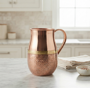 Carafe en cuivre martelé sur mesure de grande capacité, durable, avec poignée, style classique - Product Image 5