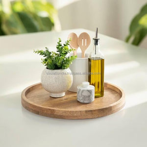 Plateau de service rond en bois fait main, brun rustique, fourni directement par l'usine, écologique, compatible lave-vaisselle et micro-ondes - Product Image 4