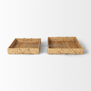 Adrian Lot de 2 plateaux en jacinthe d'eau Paniers de service décoratifs écologiques tissés à la main naturels - Product Image 4