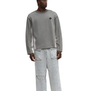 Ensemble de survêtement pour homme de haute qualité en molleton français, haut à col rond avec panneau contrasté et pantalon de survêtement droit, étiquette privée OEM, approvisionnement aux États-Unis - Product Image 1