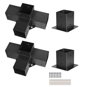 Kit Staffe per Pergola 4x4 Pollici, 2 Pezzi, Connettori Angolari a 4 Vie per Carichi Pesanti, Base per Montanti Fai-da-te per Lavori in Legno, Supporti per Mensole - Product Image 1