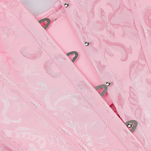 Corset bustier OEM pour femme en satin brocart rose avec fermeture avant à agrafes et œillets métalliques, gaine amincissante à maintien moyen - Product Image 6