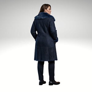 Abrigo Largo de Piel de Oveja Toscana para Mujer, Color Azul Marino, Ropa de Invierno Premium - Product Image 1