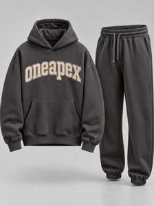 Ensemble survêtement streetwear gris foncé oversize pour homme, sweat à capuche et pantalon de jogging, broderie personnalisée, coton épais, deux pièces - Product Image 4