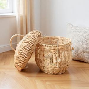 Children lovely handbag toys storage <b>basket</b> eco friendly rattan kids mushroom <b>baskets</b> with openable lid cheapest price - Product Image 5