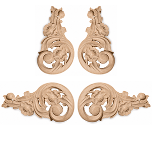 Appliques décoratives en bois massif sculpté à motifs floraux pour armoire, style traditionnel, onlays en bois massif - Product Image 1