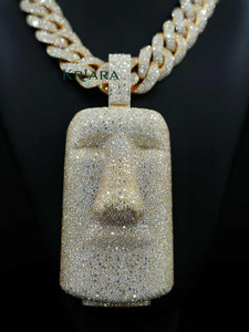 Pendentif pour homme en argent 925 avec diamant de laboratoire taille brillant rond, style hip-hop, bijou à porter au quotidien - Product Image 1