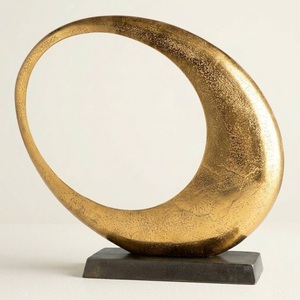 Abstract <b>Gold</b> Metal Intertwined Ring Sculpture For Home Decor Luxury Infinity Loop Knot <b>Ornament</b> On Black Base Wholesale Desktop - Product Image 6