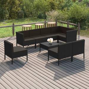 Conjunto de Muebles de Jardín de Ratán PE Negro con Acero con Recubrimiento en Polvo y Poliéster, Muebles de Exterior Duraderos - Product Image 1