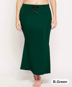Jupe droite pour femme à taille élastique et cordon de serrage, longueur cheville, verte unie, décontractée, en tricot de coton et élasthanne, confortable, B.Green - Product Image 1