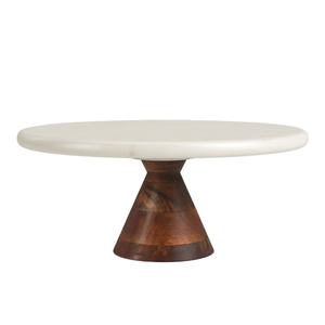 Support à gâteau élégant en marbre blanc et bois, design élégant, parfait pour la maison et les fêtes. - Product Image 1