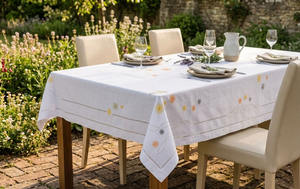 Wholesale Customized Modern White Cotton Waterproof Embroidered Balls <b>Tablecloth</b> Full Sizes Hand Hemstitch Washable Home Events - Product Image 3