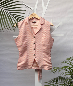 Premium Quality Printed Notch Collar Vest made in Vegan Silk for Women Available at Wholesale price from Indian Exporter - Product Image 1