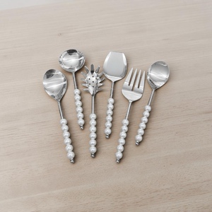 UNICORN HANDICRAFTS Ensemble d'ustensiles de service en acier inoxydable de qualité supérieure avec des poignées élégantes en perles, vaisselle de luxe pour les mariages - Product Image 3