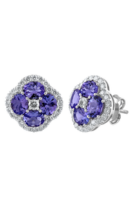 Pendientes de Diamante y Tanzanita en Plata de Ley 92.5 KLST-30680 - Product Image 2