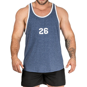 Camiseta sin mangas de malla azul para hombre con estampado del número 26, ropa deportiva informal transpirable, diseño de cuello redondo, chaleco atlético de manga larga - Product Image 1