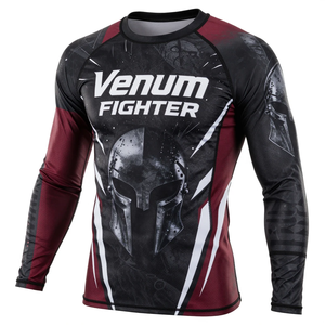 เสื้อรัดกล้ามเนื้อแขนยาว Venum Fighter สำหรับผู้ชาย ลายพิมพ์แบบ Sublimation สีดำ-แดงเลือดหมู แห้งเร็ว เหมาะสำหรับการฝึกซ้อม - Product Image 4