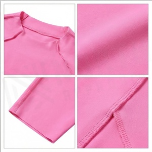 Haut court rose à col rond, manches courtes, uni, séchage rapide, en spandex et polyester, vêtements de yoga, vêtements de sport pour femmes - Product Image 4