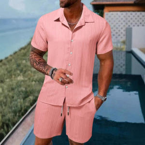 Men's Summer Fashion Two-Piece Set Breathable Casual Beach Shorts Solid Pattern Men's Suit - Product Image 2
