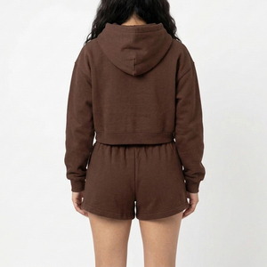 Women's Fashionable Solid Hoodie and Above Knee Shorts <b>Twin</b> <b>Set</b> Breathable Quick-Dry Casual Wear Women Hoodie and Shorts <b>Set</b> - Product Image 3