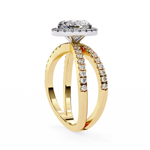 1ct Oval Cut Lab Grown Diamond Engagement <b>Ring</b> VS Clarity IGI Certified Pave Halo Shank 18k Yellow Gold Vermeil Wedding Band - Product Image 5