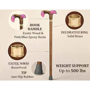 Bâton de marche traditionnel en bois fait main pour seniors, en chêne naturel avec poignée confortable - Product Image 2