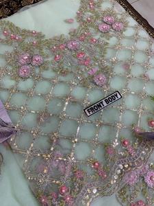 Sari indien pakistanais de créateur, sari de mariage, sari de fête, sari en filet vert menthe, shalwar kameez, vente chaude 2021 - Product Image 6