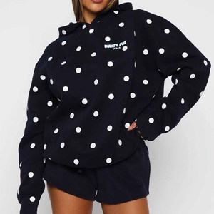 Custom Polka <b>Dot</b> Hoodie 100% Cotton 360GSM Hooded Casual Sporty Breathable Soft Anti Wrinkle <b>Eco</b> Friendly Women Pullover Hoodie - Product Image 1