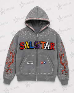 Custom <b>Men's</b> <b>Grey</b> Rhinestone Graphic Hoodie Jacket Zip Up Streetwear Hooded <b>Sweatshirt</b> Premium Embroidered Hip Hop Fashion - Product Image 3
