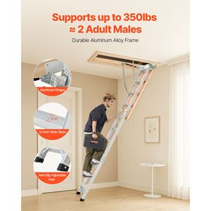 Scala per Soffitta Pieghevole in Alluminio, Altezza Regolabile 9.8-10.3 ft / 3-3.13 m, Capacità 375 LBS/170 KG, Scala Multiuso - Product Image 6