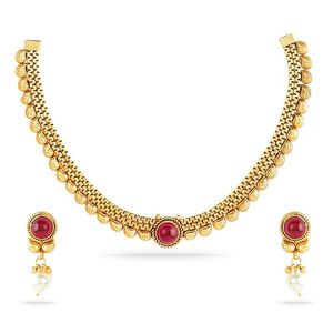 Gold Plated Alloy <b>Necklace</b> Earrings <b>Set</b> with Zircon Imitation <b>Pearl</b> Ethnic Style Third Party Certified Women's Wedding Jewelry - Product Image 1