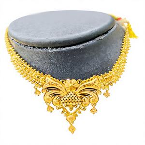 Ensemble de collier en or massif 22 carats pour femmes, bijoux de mariage indiens traditionnels, élégant ornement en or pur - Product Image 1