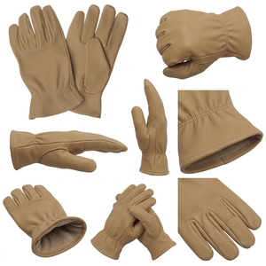 Leather Breathable Flexible Work <b>Gloves</b> Smooth Tan Durable Anti-Slip Elastic Wristlet Moisture-Wicking General Purpose Safety - Product Image 6