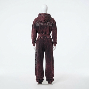 <b>Women</b> Solid Embroidered Washed Cropped Zip-Up Hoodie and Wide-Leg <b>Jogger</b> Pants Belt Two-Piece Tracksuit <b>Set</b> - Product Image 4