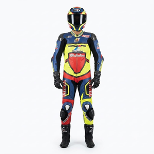Combinaison de course premium Ramaha pour homme, 1 pièce, en cuir de vache véritable/cuir de kangourou, style MotoCP, combinaison de course sur circuit, niveau de protection 2 - Product Image 1