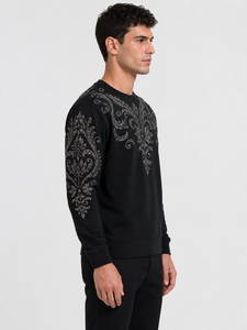Sweat-shirt à col rond brodé de strass pour homme, coupe classique, pull tricoté décontracté, avec poches, design hiver, écologique - Product Image 3