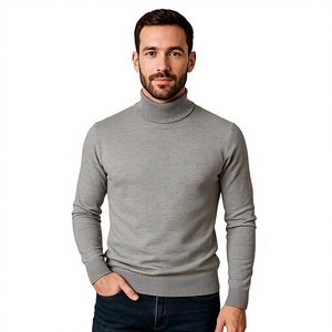 Pull col roulé pour homme, coupe slim décontractée, gris, col haut, tricoté, chaud, automne-hiver, vêtements en tricot pour homme - Product Image 1